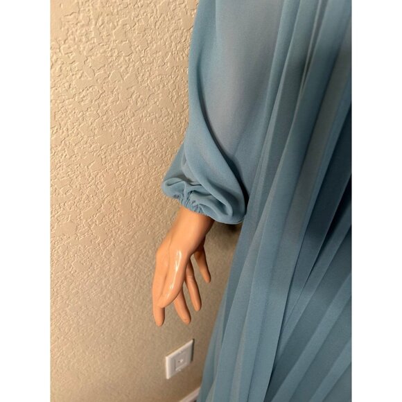 Long sleeve pleated maxi dress sea foam green lace neckline granny core SZ MD - Picture 7 of 8